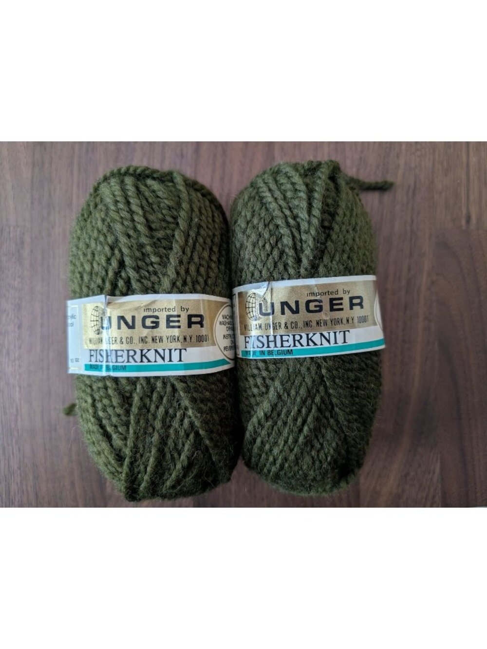 Unger Fisherknit Bulky Yarn Lot of 2 Skeins - Color 82 Forest Green (Discontinue